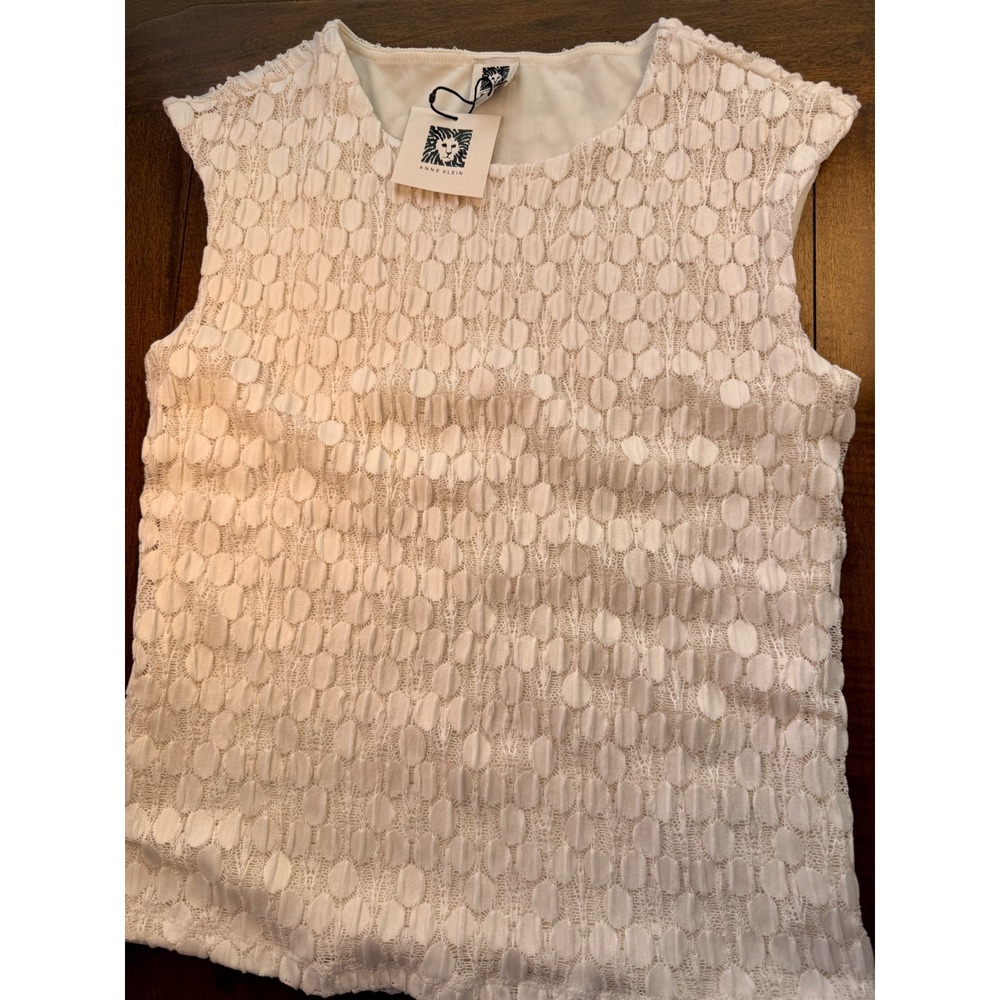 Anne Klein Women Ivory Textured Bubble Knit Sleeveless Shell Blouse Top NWT S
